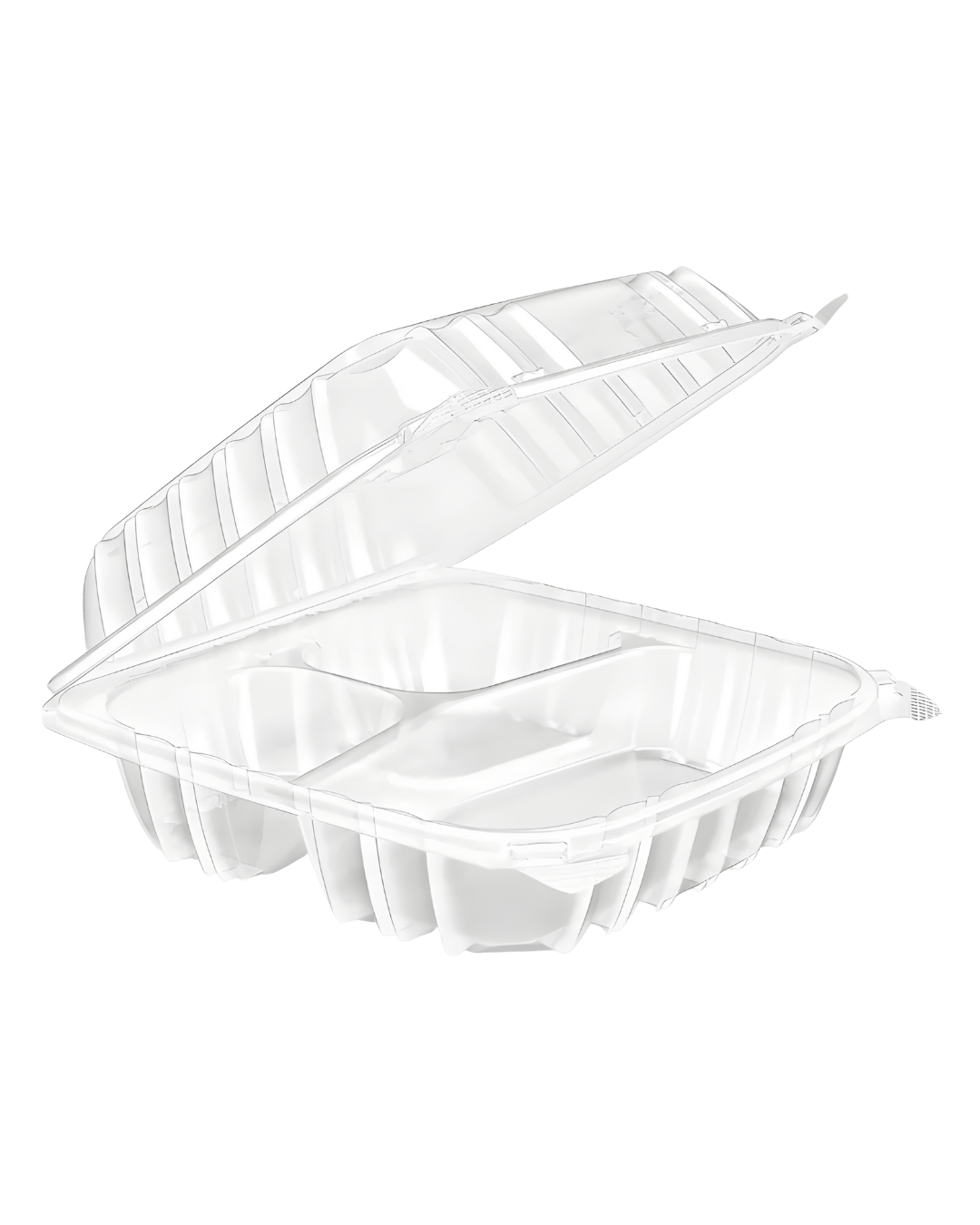 Royalty Take - Out Container Hinged 8" x 8" 3 Compartment RPET Clear 250/Case - MPS-HCPET883 - CleanCo