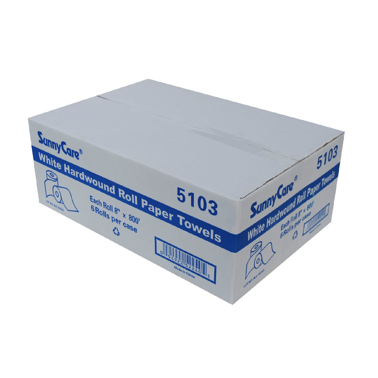 SunnyCare Hardwound Roll Towels 8" X 800' White 6 Rolls/Case - CleanCo