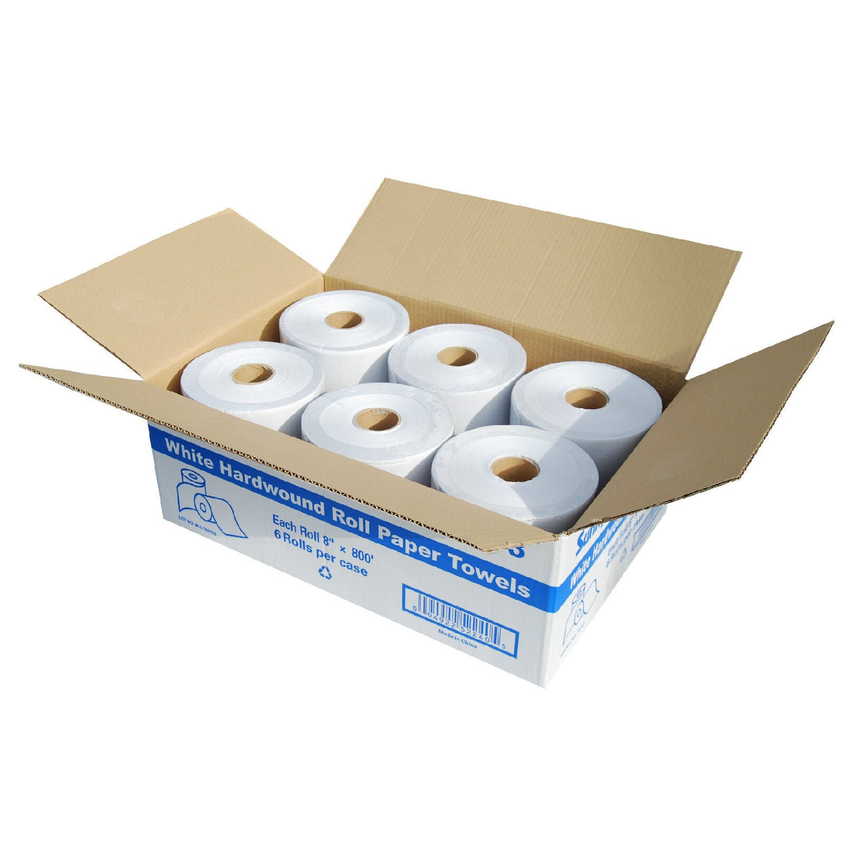 SunnyCare Hardwound Roll Towels 8" X 800' White 6 Rolls/Case - CleanCo