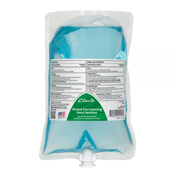 Betco Clario Alcohol - Free Foaming Hand Sanitizer, 1000 mL, Case Of 6 - CleanCo