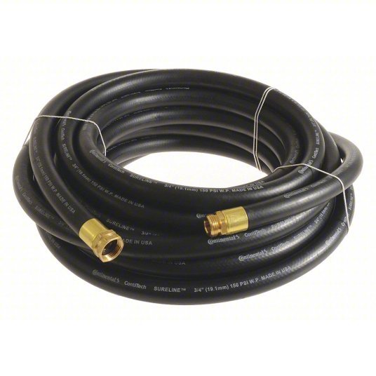 Continental Garden Hose, EPDM, 3/4 in Inside Dia., 3/4 in MGHT x 3/4 in FGHT, Black - CleanCo