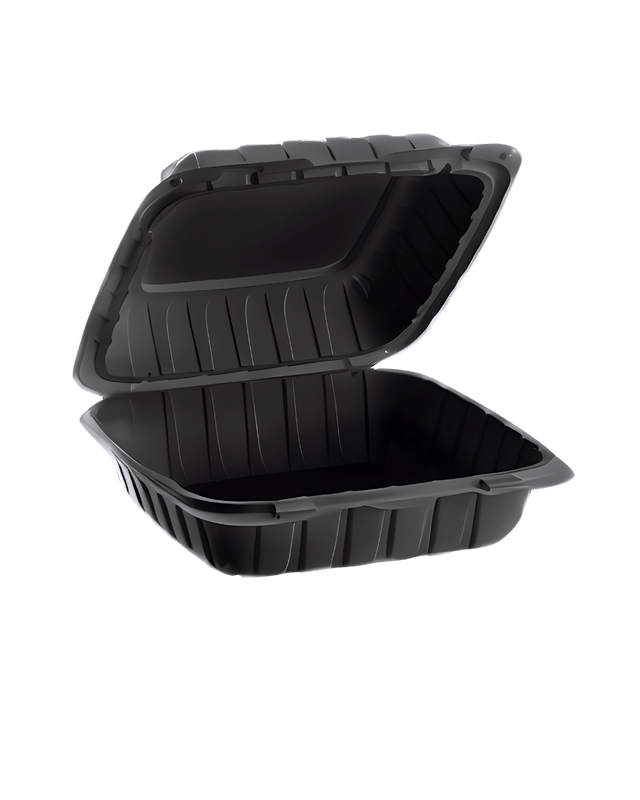 Royalty Eco Black 6x6 1 Compartment MFPP Hinged Container - REP-MFPP66-B - CleanCo