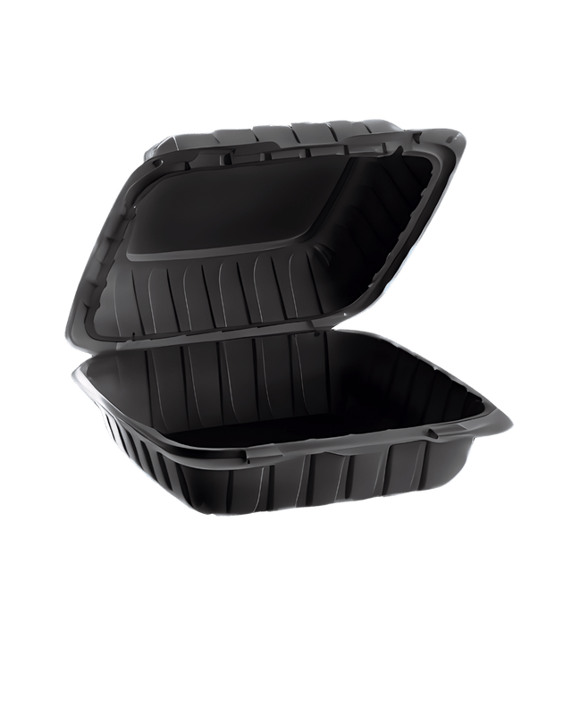 Royalty Eco Black 8x8 1 Compartment MFPP Hinged Container - REP-MFPP881-B - CleanCo