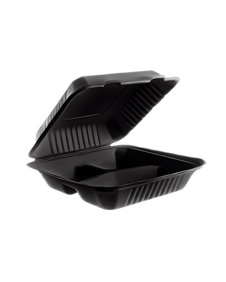 Royalty Eco Black 8x8 3 Compartment MFPP Hinged Container - REP-MFPP883-B - CleanCo