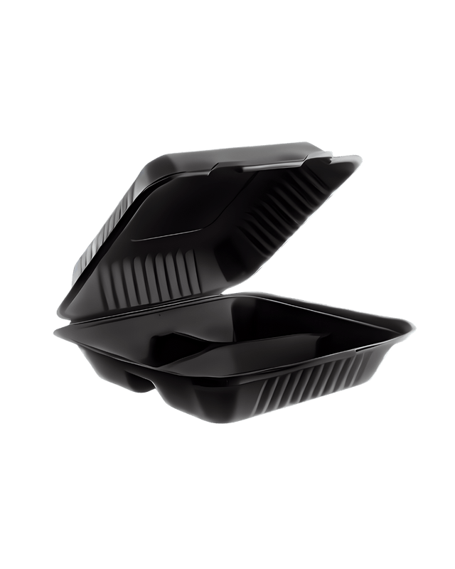 Royalty Eco Black 8x8 3 Compartment MFPP Hinged Container - REP-MFPP883-B - CleanCo