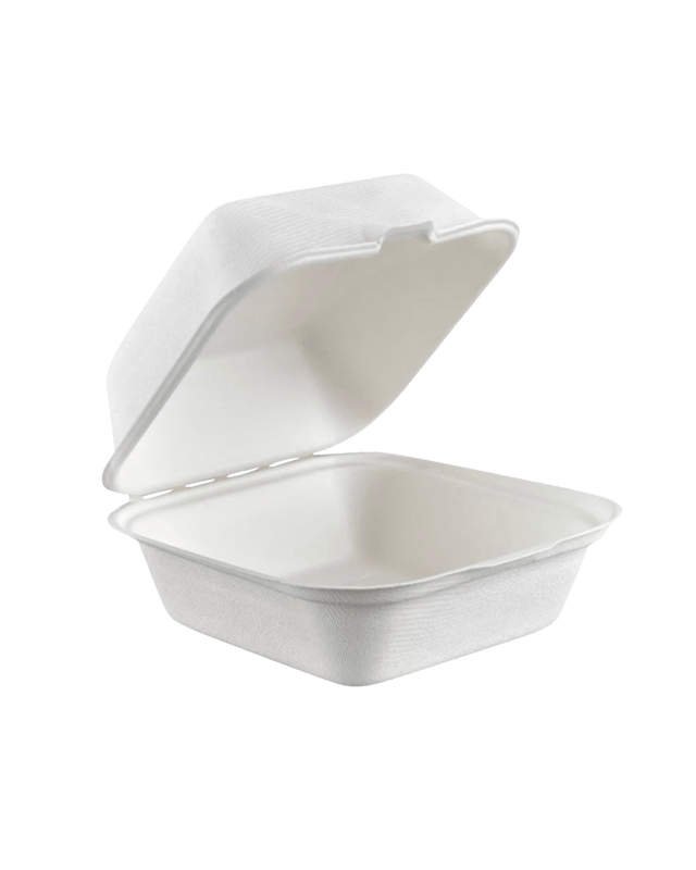 Royalty Eco Premium 6" x 6", 1 Compartment, Bagasse, Hinged Container - REP-BHC66 - CleanCo