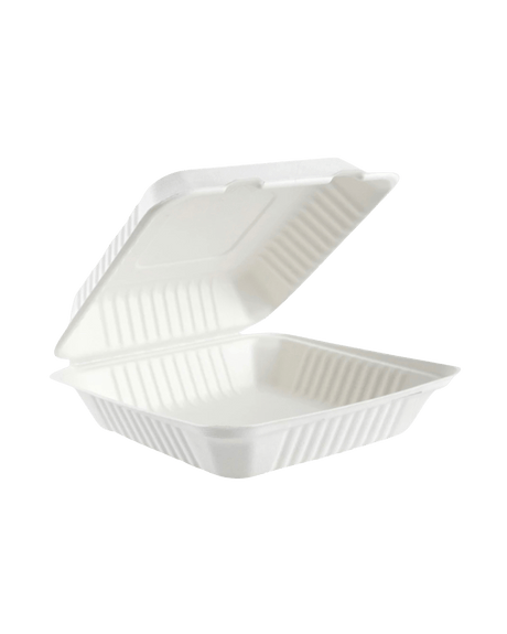Royalty Eco Premium 8" x 8", 1 Compartment, Bagasse Hinged Container - REP-BHC881 - CleanCo