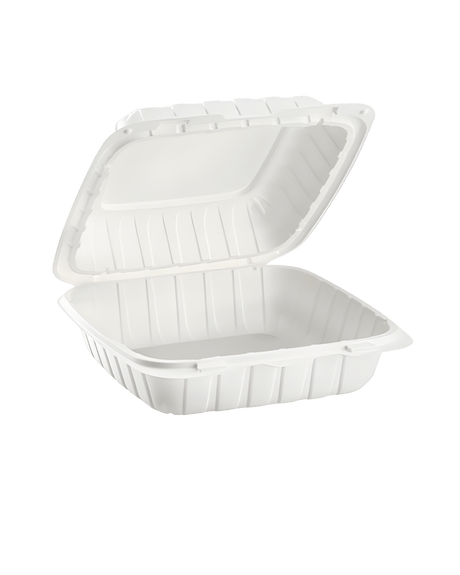 Royalty Eco White 8x8 1 Compartment MFPP Hinged Container - REP-MFPP881-W - CleanCo