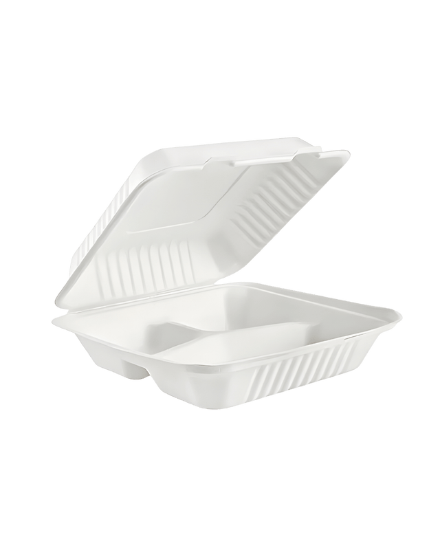 Royalty Eco White 9x9 3 Compartment MFPP Hinged Container - REP-MFPP993-W - CleanCo