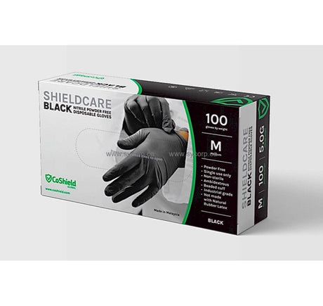 ShieldCare Nitrile 5Mil Powder-Free Disposable Gloves in Large (L) Black - CleanCo