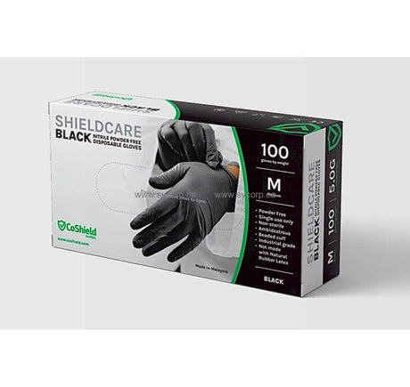 ShieldCare Nitrile 5Mil Powder-Free Disposable Gloves in Small (S) Black - CleanCo