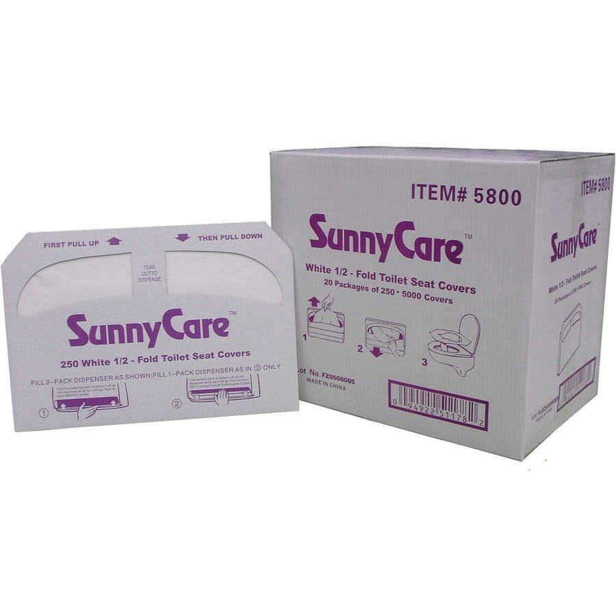 SunnyCare 5800 Half-Fold Paper Toilet Seat Covers 250 Covers/Box 20 Boxes/Carton - CleanCo