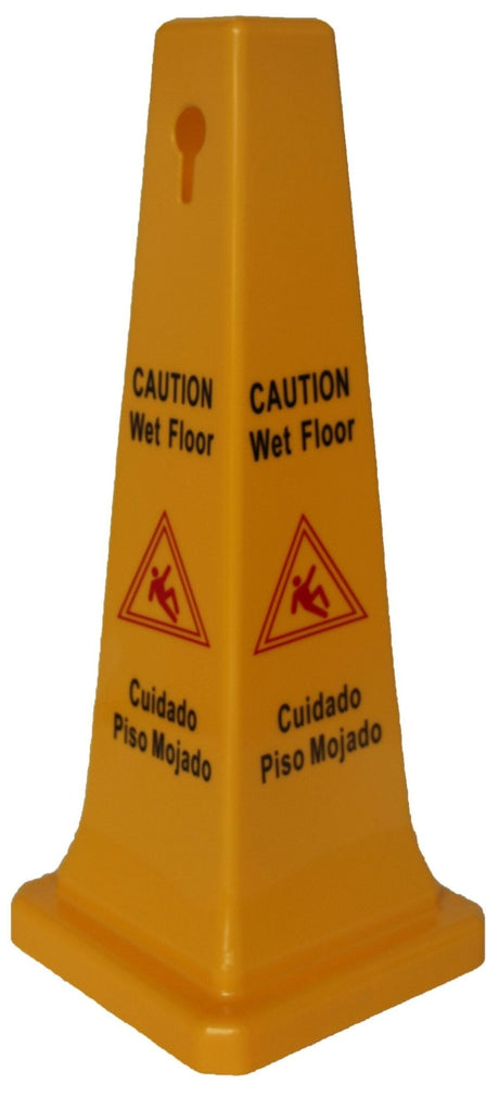 Wet Floor Cone 25″ Tall 4 Sided Bilingual - CleanCo